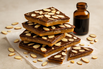 Shards of almond butter toffee on parchment