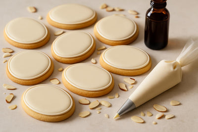 Sugar cookies decorated with almond royal icing