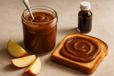 Jar of apple butter spread with toast