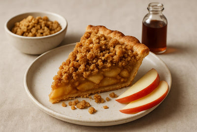 Slice of pie with apple cinnamon crumble