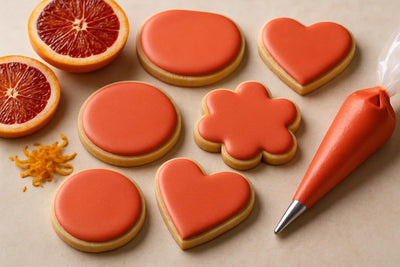 Sugar cookies decorated with blood orange royal icing