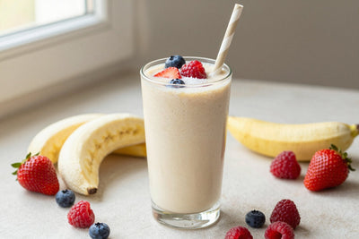 Breakfast Fruit Bowl Smoothie in a glass