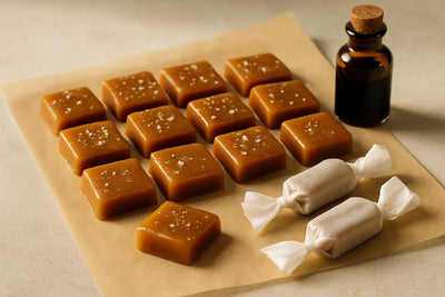 Brown Butter Caramels cut and wrapped in wax paper