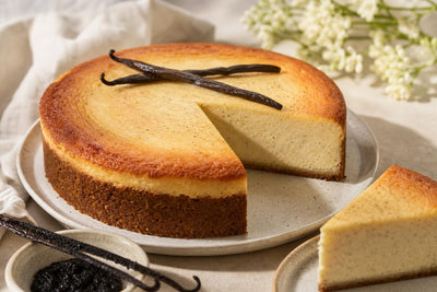 Brown butter vanilla cheesecake made with Tahitian vanilla