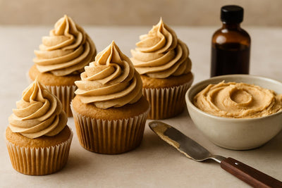 Cupcakes piped with brown sugar buttercream frosting