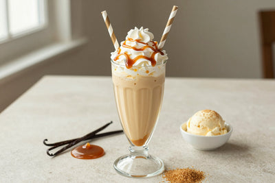 Caramel Crème Brûlée Milkshake in a glass