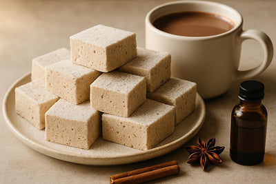Squares of homemade chai marshmallows