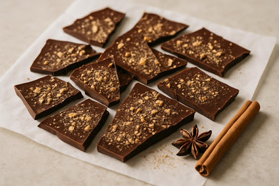 Shards of chai spiced bark on parchment
