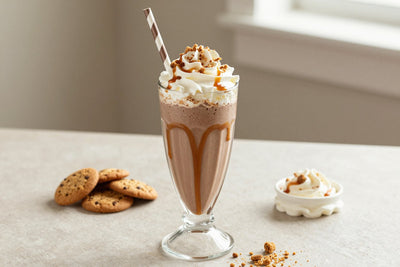 Chocolate Caramel Cookie Milkshake in a glass