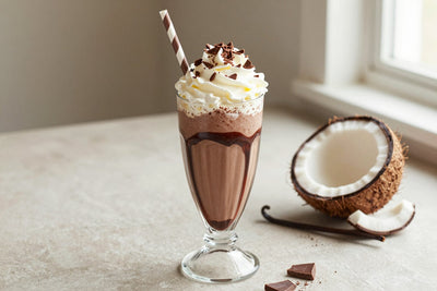 Chocolate Coconut Candy Milkshake in a glass