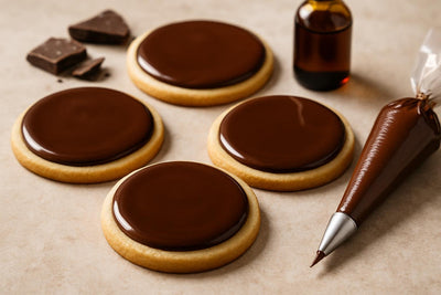Sugar cookies decorated with chocolate cookie icing