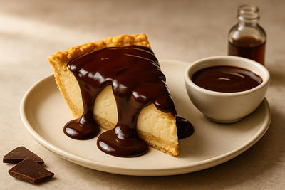 Slice of pie with chocolate fudge sauce