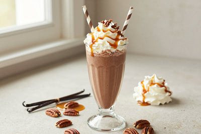 Chocolate Pecan Caramel Milkshake in a glass