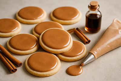 Sugar cookies decorated with cinnamon cookie icing