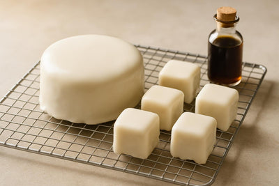 Cake coated in glossy classic poured fondant icing