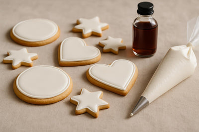 Sugar cookies decorated with classic vanilla royal icing