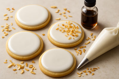 Sugar cookies decorated with coconut cookie icing