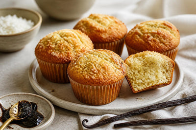 Coconut vanilla muffins made with Indonesian vanilla