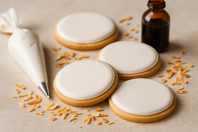 Sugar cookies decorated with coconut royal icing