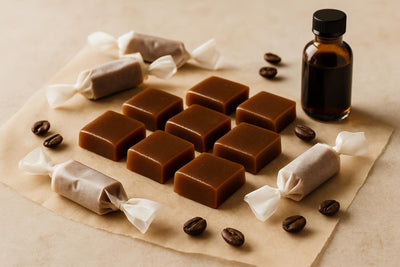 Coffee Caramels cut and wrapped in wax paper