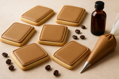 Sugar cookies decorated with coffee royal icing