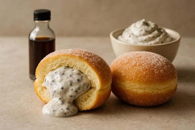 Filled doughnut cut open to show cookies and cream custard
