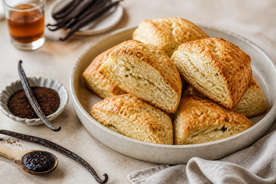 Dairy-free bourbon vanilla scones made with Ugandan vanilla