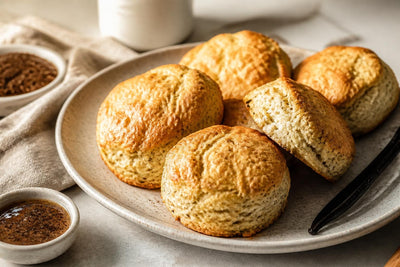 Dairy-free brown butter vanilla scones made with Ugandan vanilla