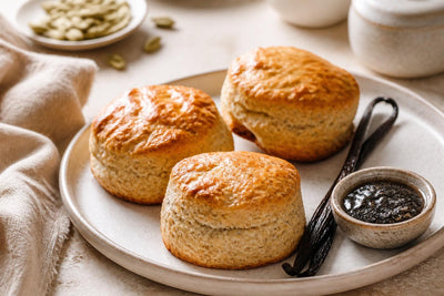 Dairy-free cardamom vanilla scones made with Indonesian vanilla