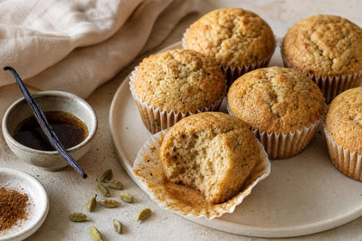 Dairy-free cardamom vanilla muffins made with Mexican vanilla
