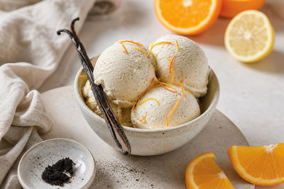 Dairy-free citrus vanilla ice cream made with Tahitian vanilla
