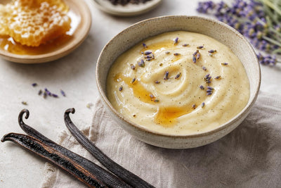 Dairy-free honey lavender vanilla pudding made with Madagascar vanilla
