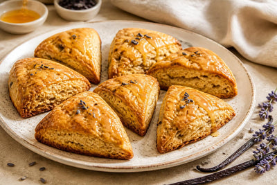 Dairy-free honey lavender vanilla scones made with Mexican vanilla