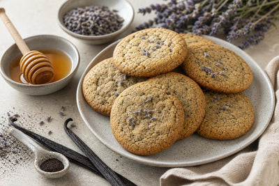 Dairy-free honey lavender vanilla cookies made with Ugandan vanilla