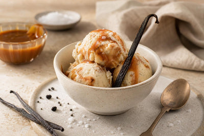 Dairy-free salted caramel vanilla ice cream made with Mexican vanilla