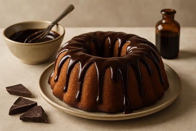 Bundt cake drizzled with dark chocolate icing