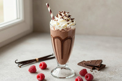 Dark Chocolate Raspberry Milkshake in a glass