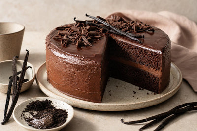 Dark chocolate vanilla layer cake