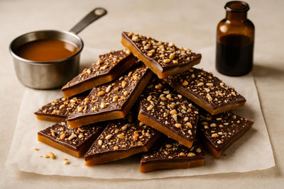 Shards of English toffee on parchment