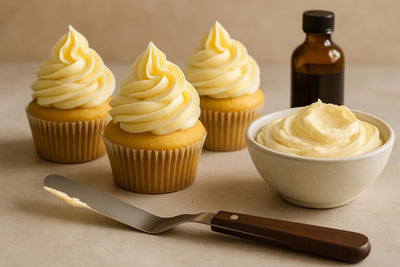Cupcakes piped with French buttercream frosting