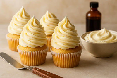 Cupcakes piped with German buttercream frosting