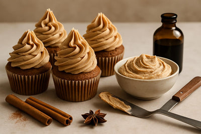 Cupcakes piped with gingerbread buttercream frosting
