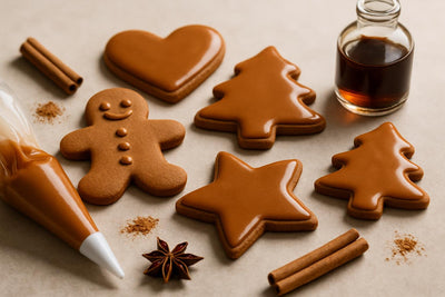 Sugar cookies decorated with gingerbread cookie icing
