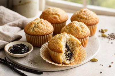 Gluten-free cardamom vanilla muffins made with Madagascar vanilla