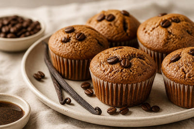 Gluten-free espresso vanilla muffins made with Mexican vanilla