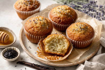 Gluten-free honey lavender vanilla muffins made with Indonesian vanilla