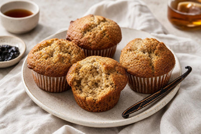 Gluten-free maple vanilla muffins made with Ugandan vanilla