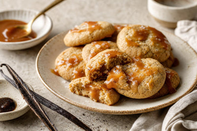 Gluten-free salted caramel vanilla cookies made with Indonesian vanilla