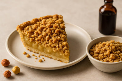 Slice of pie with hazelnut crumb topping