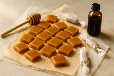 Honey Caramels cut and wrapped in wax paper